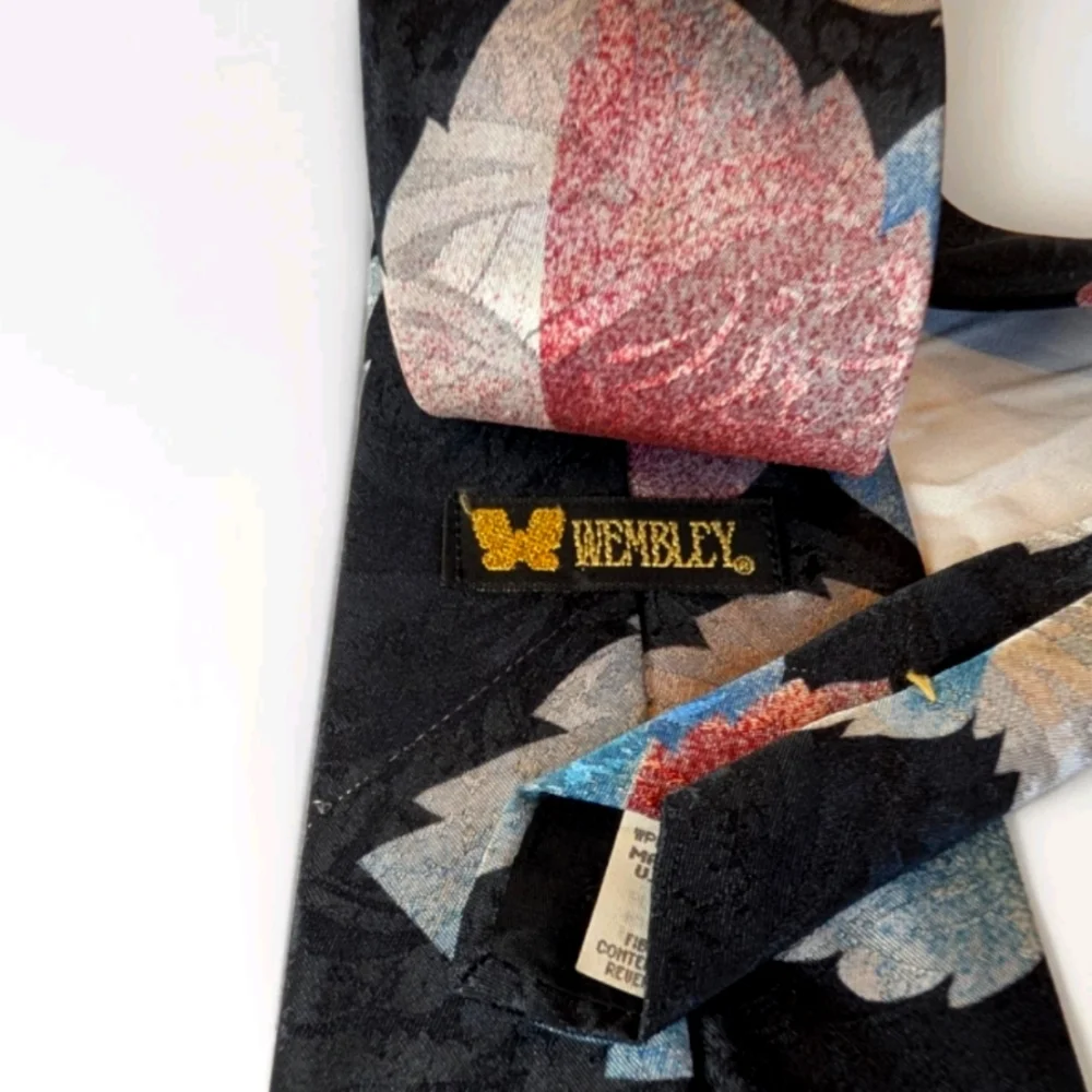 Wemlon by Wembley Retro Geometric Necktie Blue Black Cream
